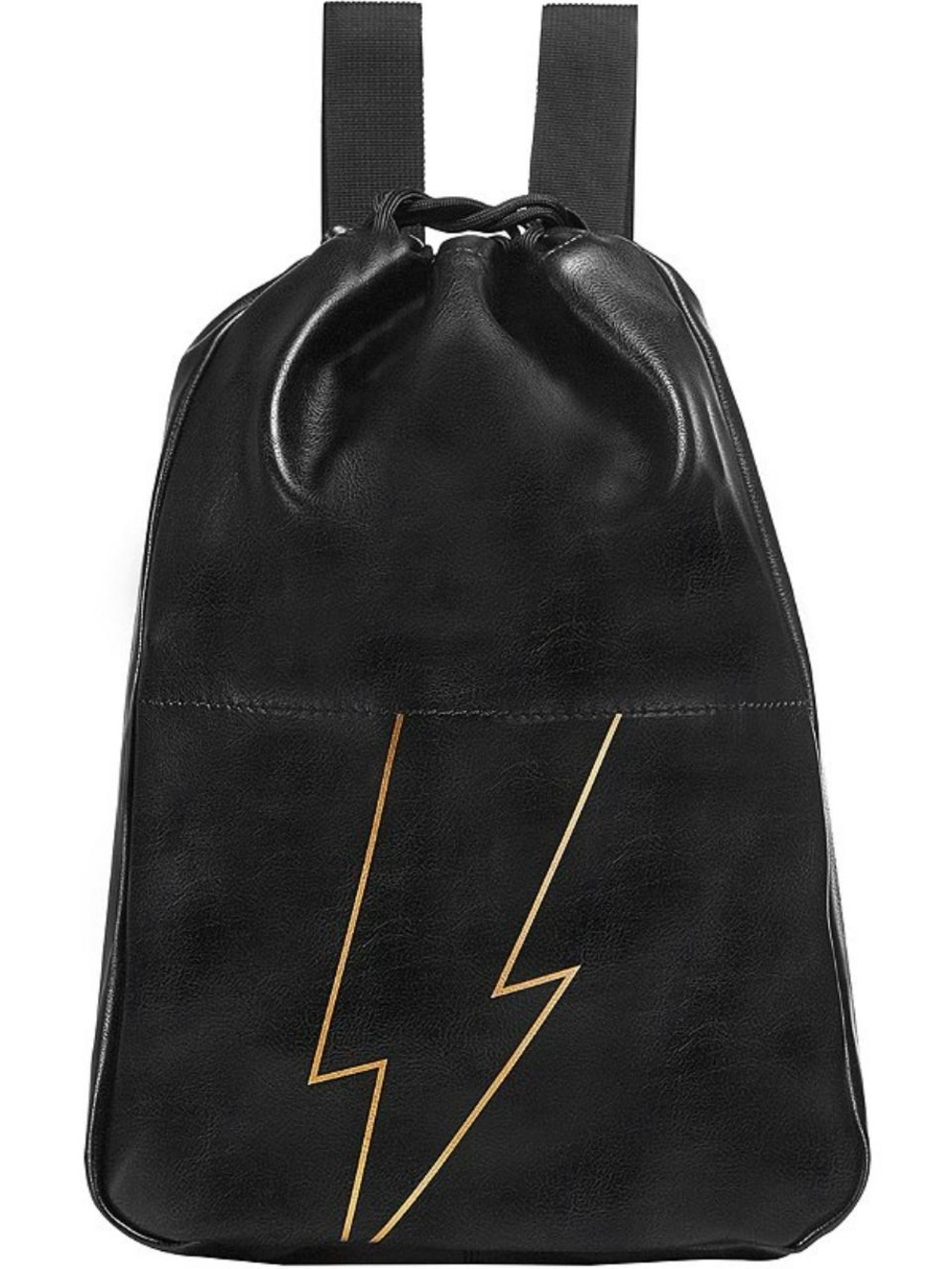 Black Drawstring Faux Leather Backpack